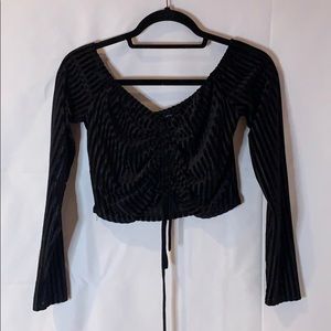 Black Stripe Velvet Off-the-shoulder Crop Top